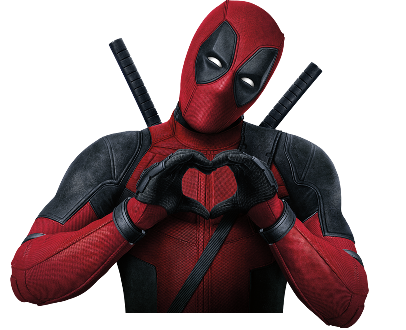 deadpool fazendo um coração com as mãos